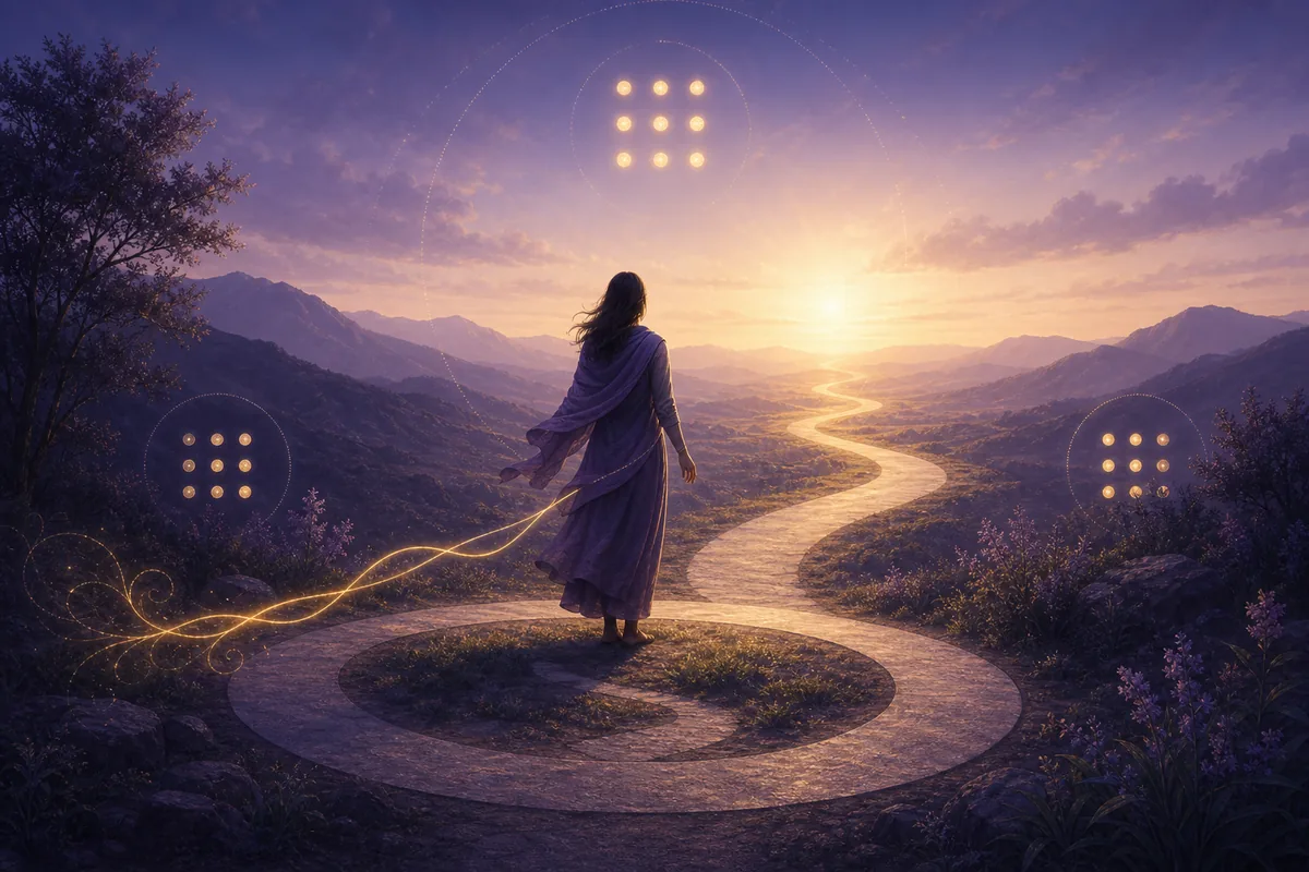 Person completing one path and looking toward a new beginning at sunrise